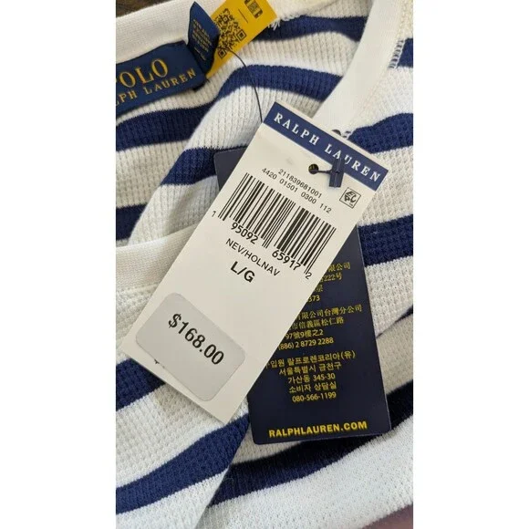 Polo Ralph Lauren Women's Maxi Dress Large Waffle Knit Preppy Blue White Striped - Picture 7 of 11